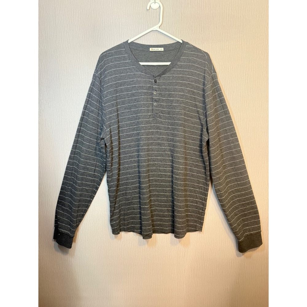 Marine Layer Mens Striped Henley Long Sleeve Shirt Grey L/XL 15404